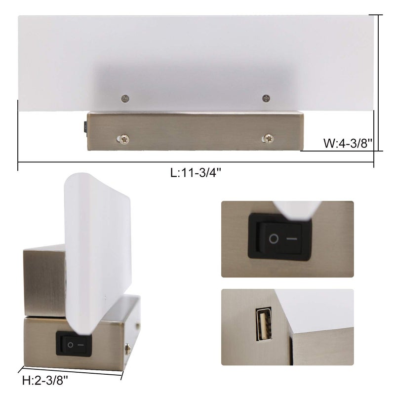 Facon 12V RV Vanity Light LED Wall Sconce with Switch and USB Charger Socket (5V / 2.1A), Decorative RV Reading Lights with Acrylic, 12Volts DC Interior Light for RV Camper Motorhome - Image 5